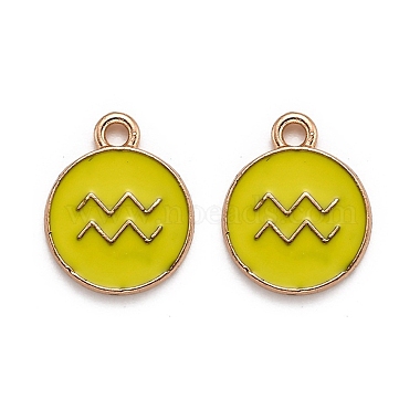 Light Gold Yellow Flat Round Alloy+Enamel Pendants