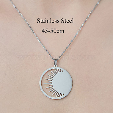 Non-Tarnish 201 Stainless Steel Hollow Sun Pendant Necklace(NJEW-OY002-18)-3