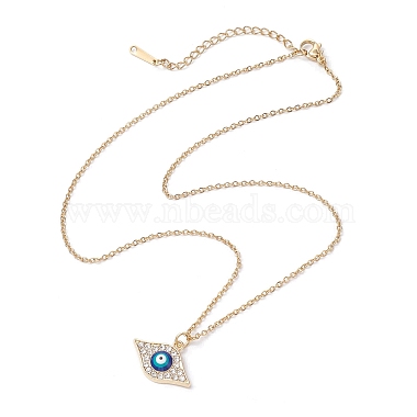 Collier avec pendentif œil en émail bleu et chaîne en alliage de cristal et strass pour femme(NJEW-JN04977-01)-4