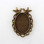 Vintage Tibetan Style Alloy Bird Pendant Cabochon Bezel Settings, Cadmium Free & Nickel Free & Lead Free, Antique Bronze, Oval Tray: 25x18mm, 38x27x2mm, Hole: 4mm(X-TIBEP-M018-32AB-NF)