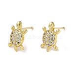 Rack Plating Brass Tortoise Stud Earrings with Cubic Zirconia, Lead Free & Cadmium Free, Real 18K Gold Plated, 13x8.5mm(EJEW-D061-43G)