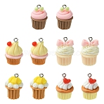 10Pcs 5 Styles Opaque Resin Pendants, 3D Cupcake Charms, Imitation Food, with Platinum Tone Iron Loops, Mixed Color, 22~26x16~18x16~18mm, Hole: 1.8~2mm, 2pcs/style(RESI-YW0004-96)