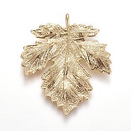 Autumn Theme Brass Pendants, Maple Leaf, Real 18K Gold Plated, 36~37x31x2mm, Hole: 2mm(KK-P152-02G)