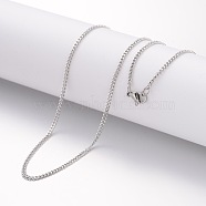 304 Stainless Steel Necklace, Curb Chains, Faceted, with Lobster Clasps, Stainless Steel Color, 23.6 inch(60cm), 2mm(X-MAK-K004-11P)