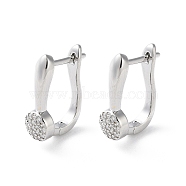 Brass Micro Pave Cubic Zirconia Hoop Earrings, Flat Round, Real Platinum Plated, 16x6mm(EJEW-P259-23P)