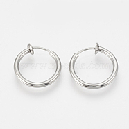 201 Stainless Steel Retractable Clip-on Hoop Earrings, For Non-pierced Ears, with 304 Stainless Steel Pins and Spring Findings, Stainless Steel Color, 22x2mm(STAS-S100-05)