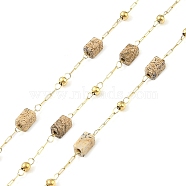 Ion Plating(IP) 304 Stainless Steel Link Chains, Natural Picture Jasper Beads & Spool, Soldered, Real 18K Gold Plated, 6.5x2.5x2.5mm, about 32.81 Feet(10m)/Roll(CHS-A010-01G-04)