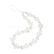 Acrylic Butterfly Pearl Beaded Mobile Straps, Anti-Lost Cellphone Wrist Lanyard, for Car Key Purse Phone Supplies, Clear, 34.8x0.04~1.55cm, Inner Diameter: 12.1cm, Beads: 0.6x0.55cm, Pearl: 0.75cm, Butterfly: 1.3x1.55x0.5cm(HJEW-JM00813)