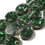 Dyed Natural Imperial Jasper with Resin Beads Strands, Oval, Dark Green, 16x12x6mm, Hole: 1.2mm, about 11pcs/strand, 6.89 inch(17.5cm)(G-G083-A06-01)