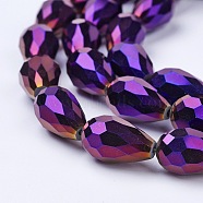 Electroplate Glass Beads Strands, Faceted, teardrop, Purple Plated, 15x10mm, Hole: 1mm, about 50pcs/strand, 27.1 inch(X-EGLA-D017-15x10mm-6)