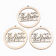 Undyed Natural Wooden Big Pendants, Laser Cut Shapes, Donut with Word Black Beauty, Antique White, 83.5x79x2mm, Hole: 3mm(WOOD-N007-116)