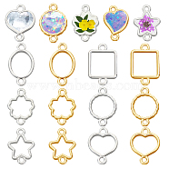 120Pcs 12 Styles Zinc Alloy Open Back Bezel Connector Charms, Links For DIY UV Resin, Epoxy Resin, Pressed Flower Jewelry, Golden & Silver, 15~18x10.5~12x1.5~1.8mm, Hole: 1.5~1.6mm, 10pcs/style(FIND-GA0003-25)