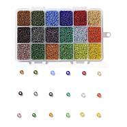 450G 18 Colors 12/0 Grade A Round Glass Seed Beads, Silver Lined, Mixed Color, 2x1.5mm, Hole: 0.3mm, 25g/color, about 48000pcs/box(SEED-JP0012-15-2mm)