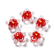 Handmade Lampwork Beads, with Enamel, Star with Flower, Crimson, 20~20.5x21~21.5x11.5~12mm, Hole: 1.6mm(LAMP-H065-02D)