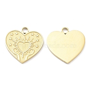 Ion Plating(IP) 316L Surgical Stainless Steel Pendants, Heart with Star Charm, Real 18K Gold Plated, 17.5x17x1.3mm, Hole: 2mm(STAS-Q247-11G)
