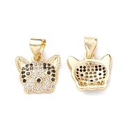 Brass Micro Pave Cubic Zirconia Charms, Cat Head Charm, Real 18K Gold Plated, 11.5x12x3mm, Hole: 4.2x3.5mm(ZIRC-C004-01G)