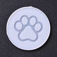 DIY Pendant Silicone Molds, Resin Casting Molds, For UV Resin, Epoxy Resin Jewelry Making, Flat Round with Paw Print Pattern, White, 104x6mm, Inner Diameter: 100mm(DIY-H154-02B)