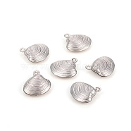304 Stainless Steel Charms, Shell Shapes, Stainless Steel Color, 13.5x14x4mm, Hole: 1mm(STAS-L244-15P)