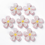 Cellulose Acetate(Resin) Cabochons, with Glitter Powder, Flower, Pink, 26x27x5.5mm(KY-N015-88C)