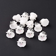 Halloween Acrylic Enamel Pendants, with Platinum Plated Brass Findings, Ghost Charm, White, 18x16.5x15.5mm, Hole: 1.2mm(OACR-A018-02)