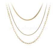 Titanium Steel Chains Three Layers Necklaces, Golden, 16.34 inch(41.5cm)(NJEW-D054-01A-01G)