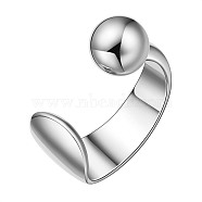 SHEGRACE Adjustable Rhodium Plated 925 Sterling Silver Cuff Rings, Open Rings, Round Ball, Platinum, US Size 5, Inner Diameter: 16mm(JR842A)