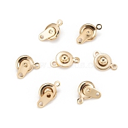 201 Stainless Steel Snap Clasps, Flat Round, Real 24K Gold Plated, 15x9x5mm, Hole: 1.5mm and 2mm(X-STAS-I137-06G)