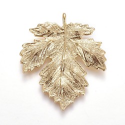 Autumn Theme Brass Pendants, Maple Leaf, Real 18K Gold Plated, 36~37x31x2mm, Hole: 2mm(KK-P152-02G)