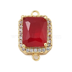 Rack Plating Brass Micro Pave Clear Cubic Zirconia Rectangle Connector Charms, with Glass, Long-Lasting Plated, Cadmium Free & Lead Free, Real 18K Gold Plated, Red, 17.5x11x6mm, Hole: 1.5mm(KK-A234-028G-03)