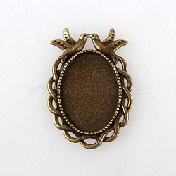 Vintage Tibetan Style Alloy Bird Pendant Cabochon Bezel Settings, Cadmium Free & Nickel Free & Lead Free, Antique Bronze, Oval Tray: 25x18mm, 38x27x2mm, Hole: 4mm(X-TIBEP-M018-32AB-NF)