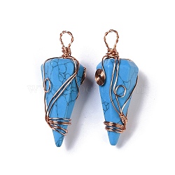 Synthetic Turquoise Dyed Copper Wire Wrapped Big Pendants, Faceted Cone Charms, Rose Gold, 50~50.5x16.5x18~19mm, Hole: 8x3.5~4mm
(G-B073-02RG-07)