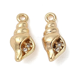 Brass Micro Pave Cubic Zirconia Pendants, Shell Shape Charms, Real 18K Gold Plated, 12x5.5x4mm, Hole: 1mm(KK-U045-08G)