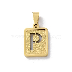 304 Stainless Steel Alphabet Pendants, Real 18K Gold Plated, Rectangle Charm, Letter P, 17.5x12x2mm, Hole: 7.5x3.5mm(STAS-S152-01G-P)