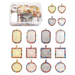 Pandahall DIY Pendant Making Kits, with Alloy Rhinestone Pendant Cabochon Settings and Transparent Glass Cabochons, Mixed Shapes, Mixed Color, Cabochon Settings: 16pcs/set(DIY-TA0002-95B)