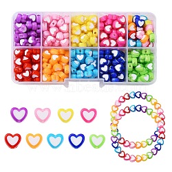400Pcs 9 Colors Heart Acrylic Beads, Bead in Bead, Mixed Color, 7x8x4mm, Hole: 1.8mm, about 44~45pcs/color(TACR-YW0001-94)