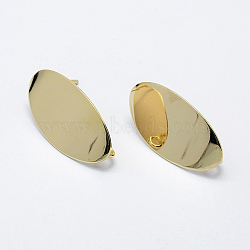 Brass Stud Earring Findings, with Loop, Long-Lasting Plated, Real 18K Gold Plated, Nickel Free, Oval, 26x13.5x0.5mm, Hole: 2mm, Pin: 1mm(X-KK-F728-27G-NF)