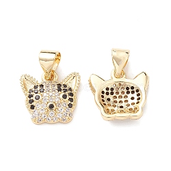 Brass Micro Pave Cubic Zirconia Charms, Cat Head Charm, Real 18K Gold Plated, 11.5x12x3mm, Hole: 4.2x3.5mm(ZIRC-C004-01G)