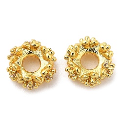 Rack Plating Brass Micro Pave Cubic Zirconia Beads, Long-Lasting Plated, Lead Free & Cadmium Free, Flat Round with Flower, Real 18K Gold Plated, 6x3mm, Hole: 2mm(KK-A186-01C-G)