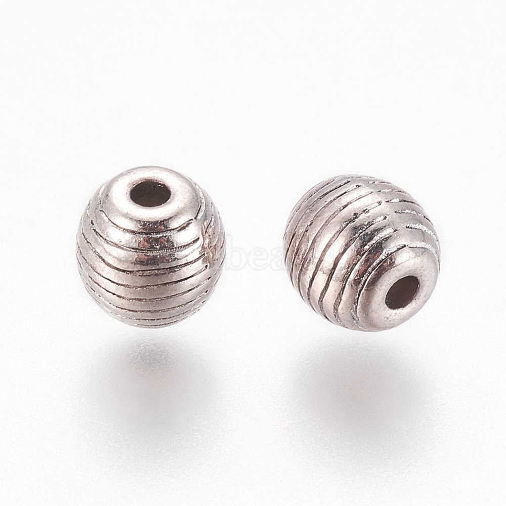 Beads Silver Grooved Round Beads 6mm 