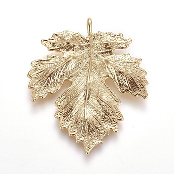 Autumn Theme Brass Pendants, Maple Leaf, Real 18K Gold Plated, 36~37x31x2mm, Hole: 2mm