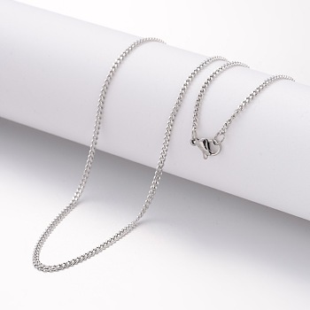 304 Stainless Steel Necklace, Curb Chains, Faceted, with Lobster Clasps, Stainless Steel Color, 23.6 inch(60cm), 2mm