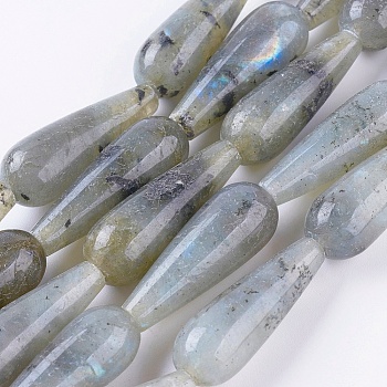 Natural Labradorite Beads Strands, teardrop, 28.5~30x10~10.5mm, Hole: 1.8mm, about 13pcs/strand, 15.1 inch(38.5cm)
