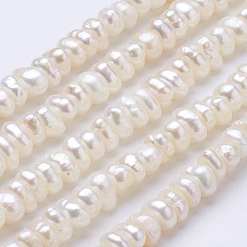Natural Cultured Freshwater Pearl Beads Strands, Flat Round, Beige, 3~3.2x4.5~5x5~5.5mm, Hole: 0.5mm, about 116pcs/strand, 13.6 inch