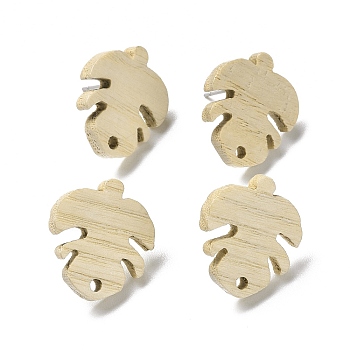 Ash Wood Stud Earring Findings, with 304 Stainless Steel Pin, Leaf, 19.5x17.5mm, Hole: 1.8mm, Pin: 0.7mm