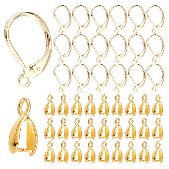 Jewelry Making Finding Kit, Including Brass Leverback Earring Findings, with Horizontal Loops, Ice Pick Pinch Bails, Mixed Color, 56pcs/box