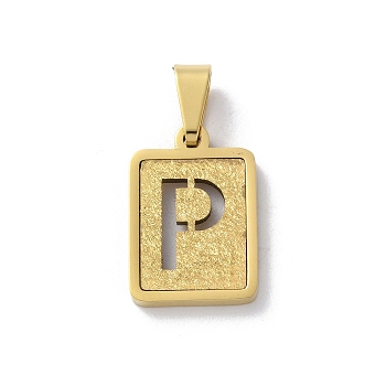 304 Stainless Steel Alphabet Pendants, Real 18K Gold Plated, Rectangle Charm, Letter P, 17.5x12x2mm, Hole: 7.5x3.5mm