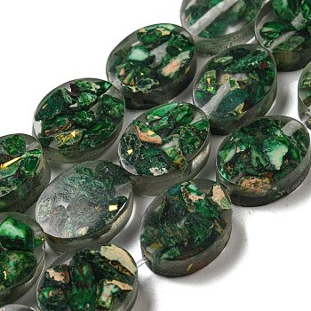 Dyed Natural Imperial Jasper with Resin Beads Strands, Oval, Dark Green, 16x12x6mm, Hole: 1.2mm, about 11pcs/strand, 6.89 inch(17.5cm)
