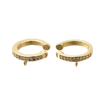Brass Micro Pave Cubic Zirconia Ear Cuff Findings, with Loop, Golden, 14x14x5mm, Hole: 1.2mm