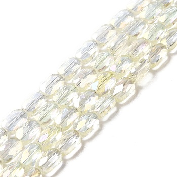 Transparent Electroplate Glass Beads Strands, Full Rainbow Plated, Faceted, Oval, Champagne Yellow, 7x4.5x3mm, Hole: 0.9mm, about 78~81pcs/strand, 22.83 inch(58cm)