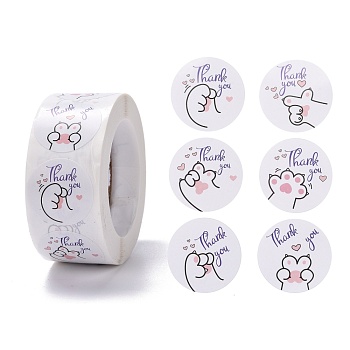 Flat Round Paper Thank You Stickers, Paw Print with Word Thank you, Self-Adhesive Gift Tag Labels Youstickers, White, 6.4x2.8cm, 500pcs/roll